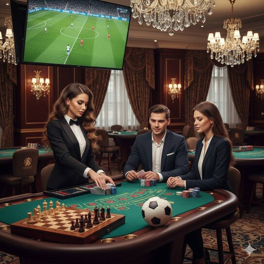 Luxury casino interior with slot machines and table games